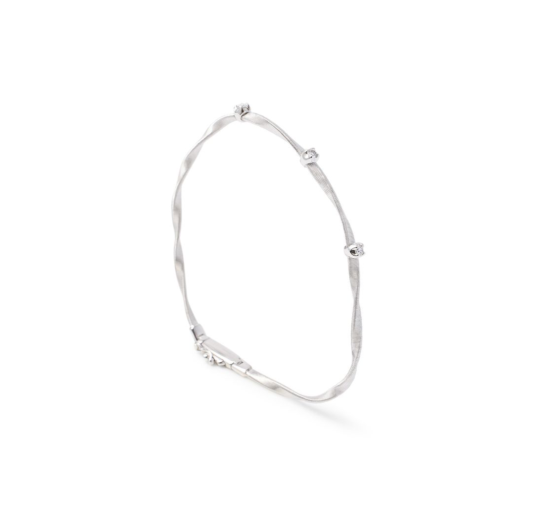 Marco Bicego Marrakech White Gold Twisted Coil Bangle with Diamonds