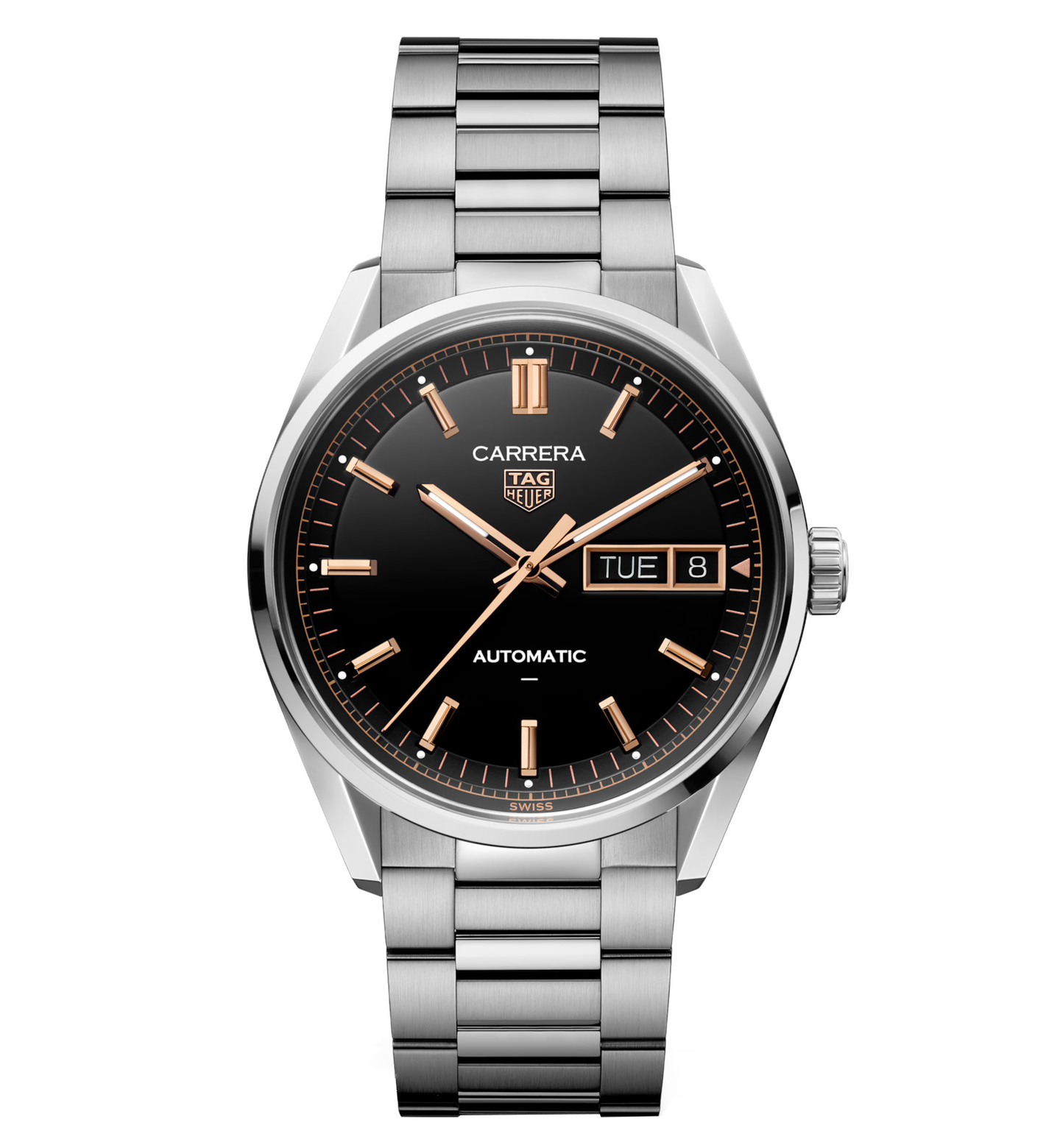 TAG Heuer Carrera Day-Date Watch with Stainless Steel Bracelet