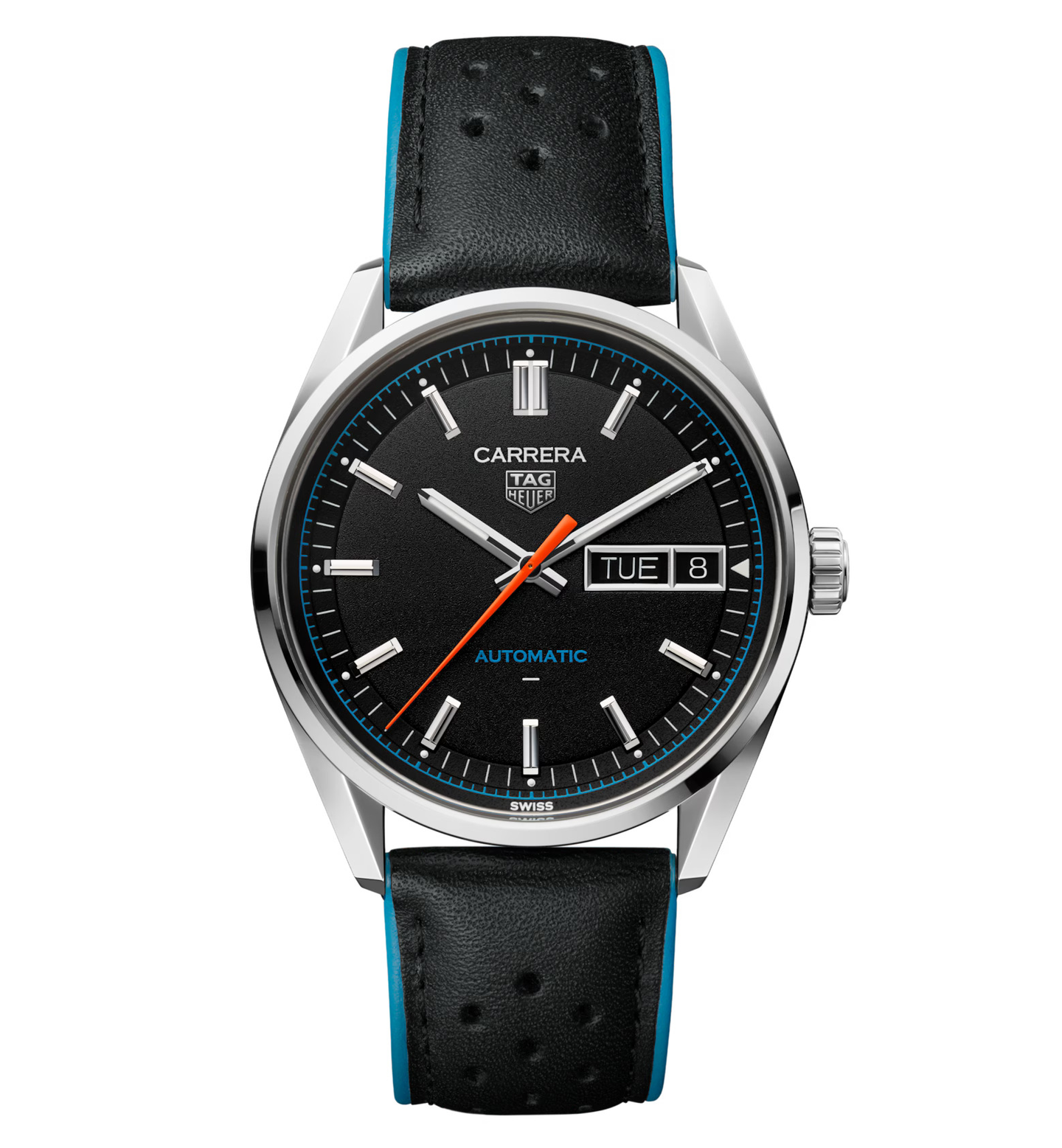 TAG Heuer Carrera Day-Date Watch with Black Leather Strap