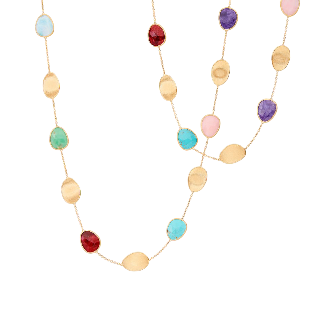 Marco Bicego Lunaria Yellow Gold Long Necklace with Mixed Gemstones
