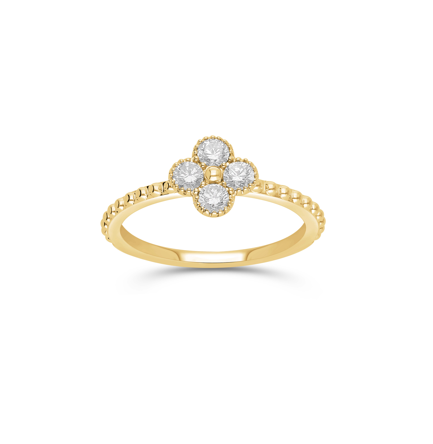 Sabel Collection Yellow Gold Beaded and Diamond Clover Ring