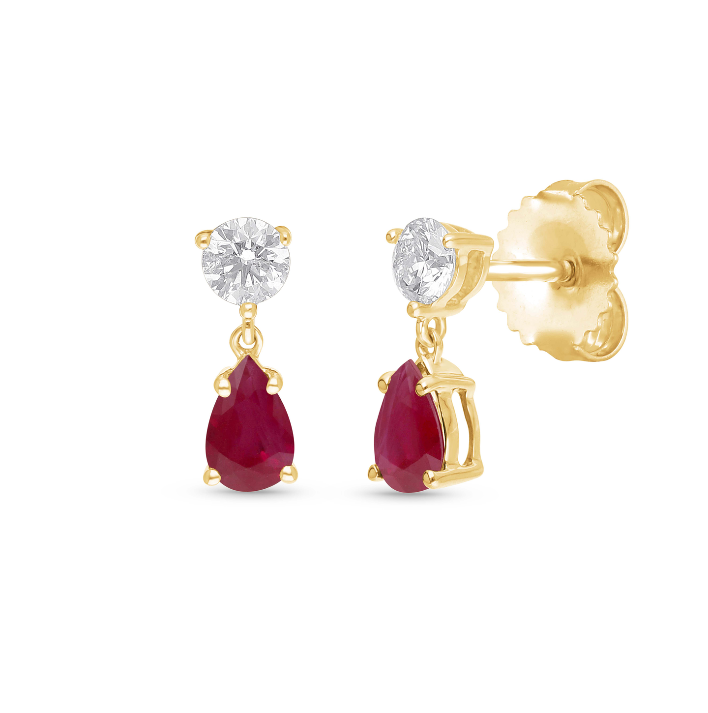 Sabel Collection Yellow Gold Diamond and Ruby Drop Earrings