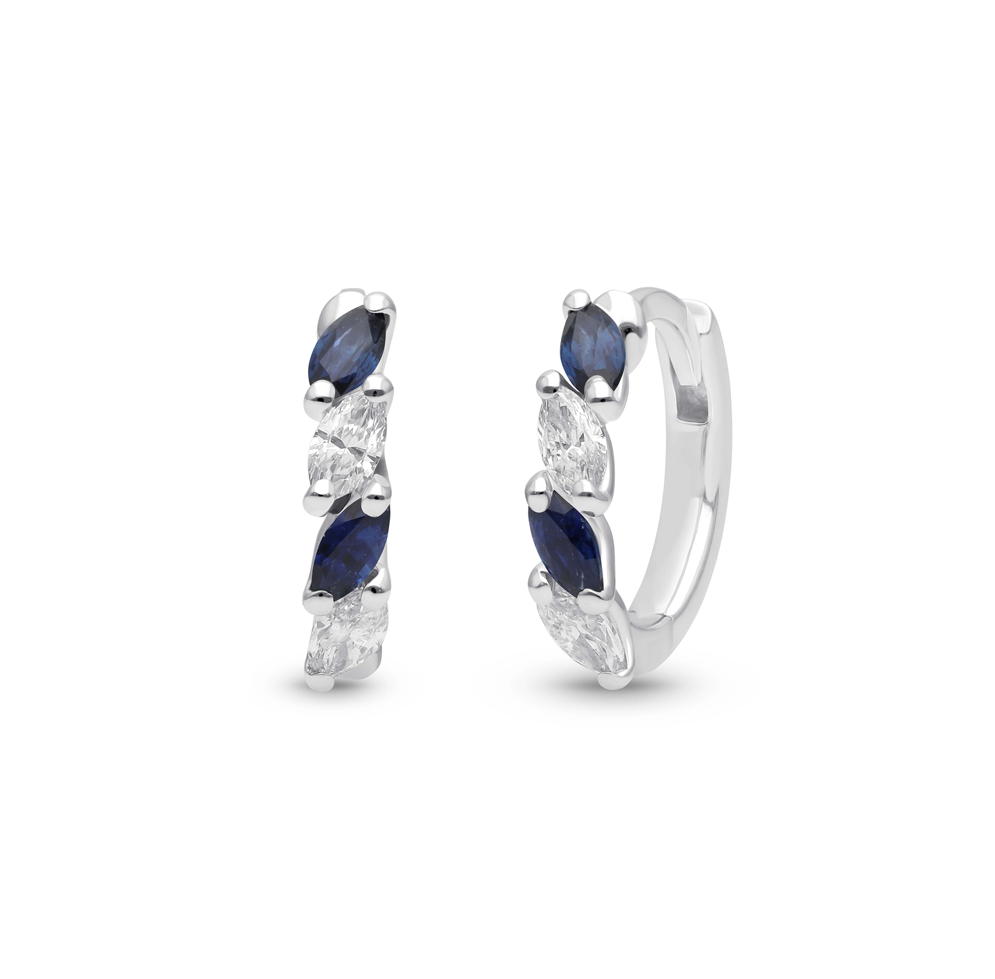 Alternating Marquise Diamond and Blue Sapphire Hoop Earrings in White Gold