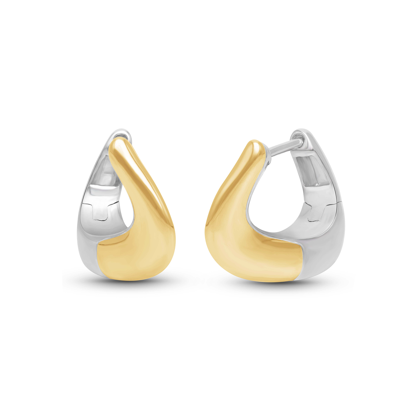 White and Yellow Gold Mixed Metals Puff Hoop Earrings