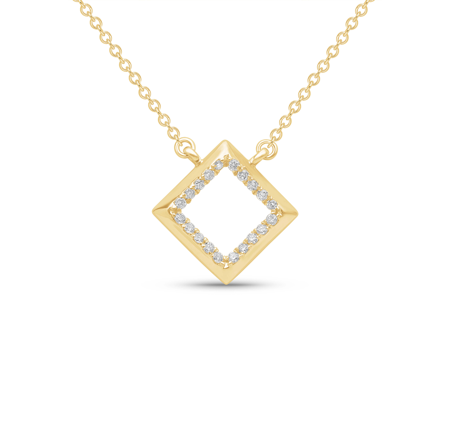 Yellow Gold Open Square Pendant with Diamonds