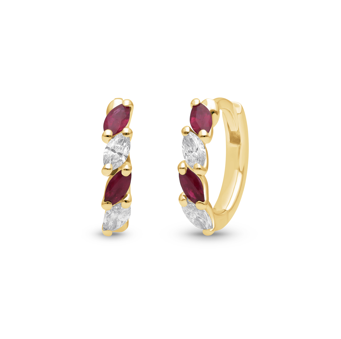 Sabel Collection Alternating Marquise Ruby and Diamond Hoop Earrings
