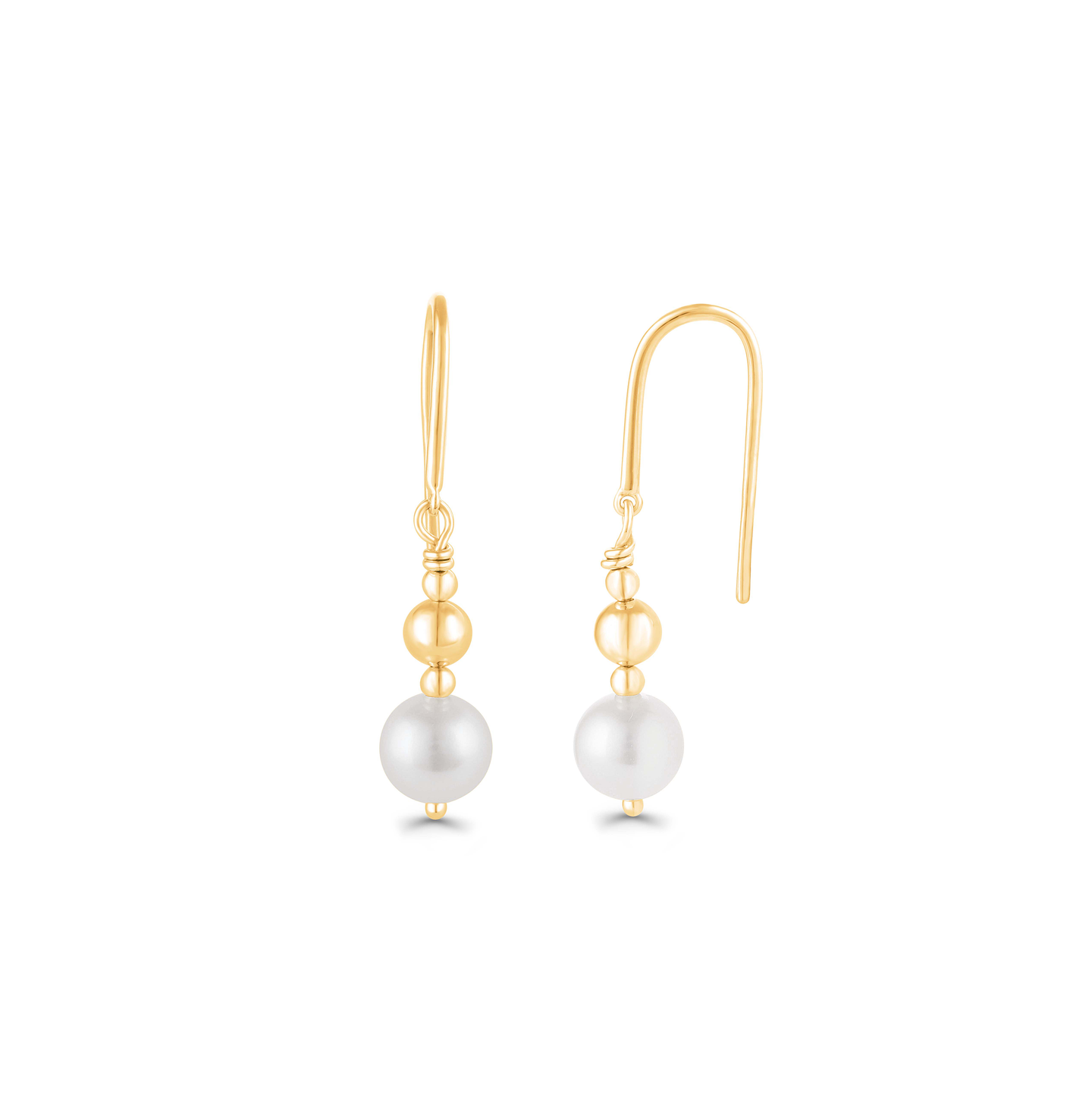 Sabel Collection Yellow Gold Bead and Freshwater Pearl Drop Earrings
