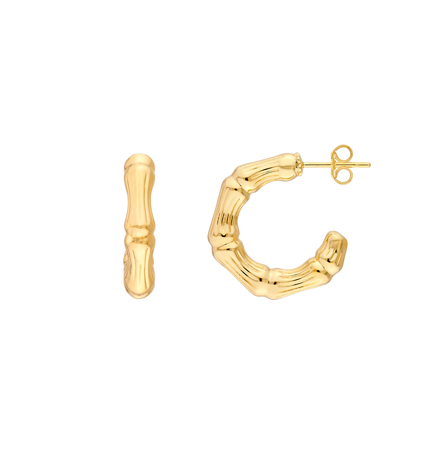 Sabel Collection Yellow Gold Fluted Bamboo Huggie Hoop Earrings