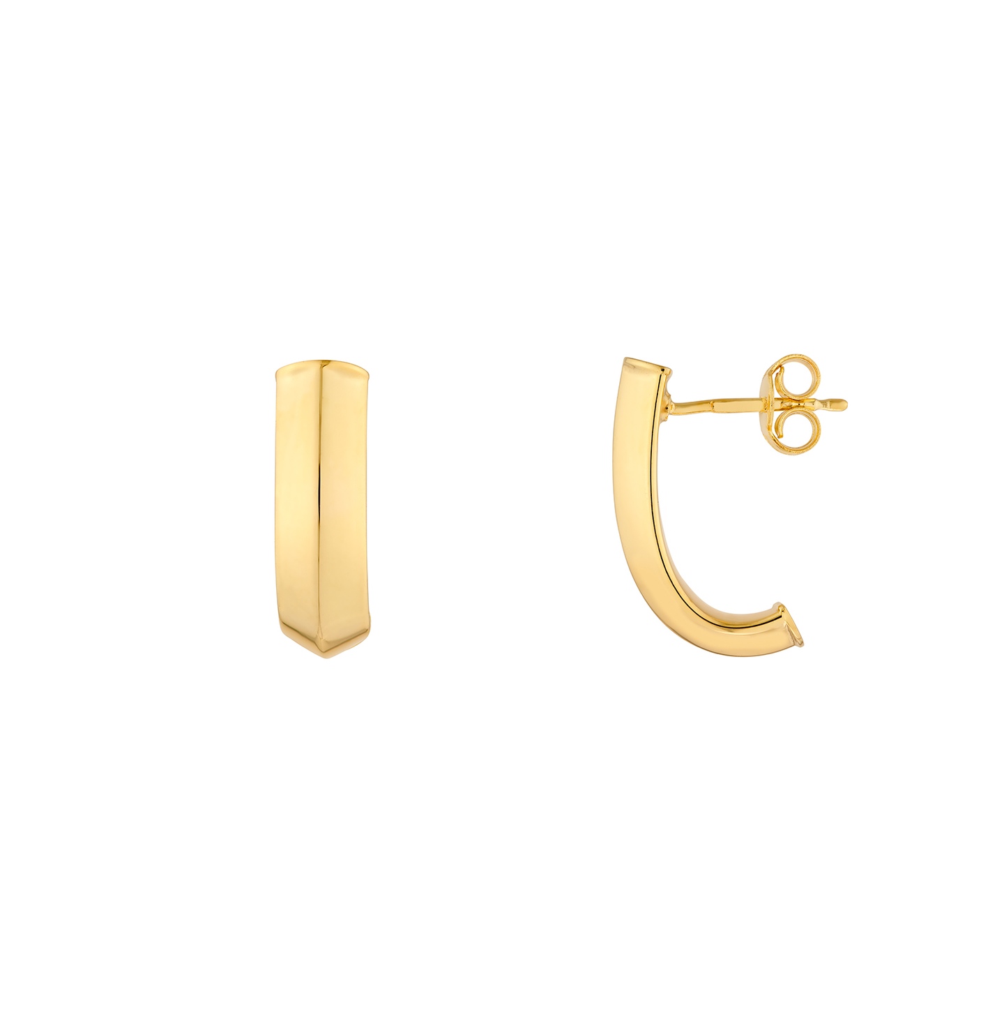 Sabel Collection Yellow Gold Triangular Tube J Huggie Hoop Earrings