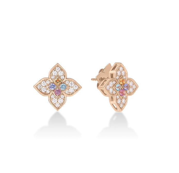 Roberto Coin Venetian Princess Carnival Diamond & Mixed Stones Flower Stud Earrings