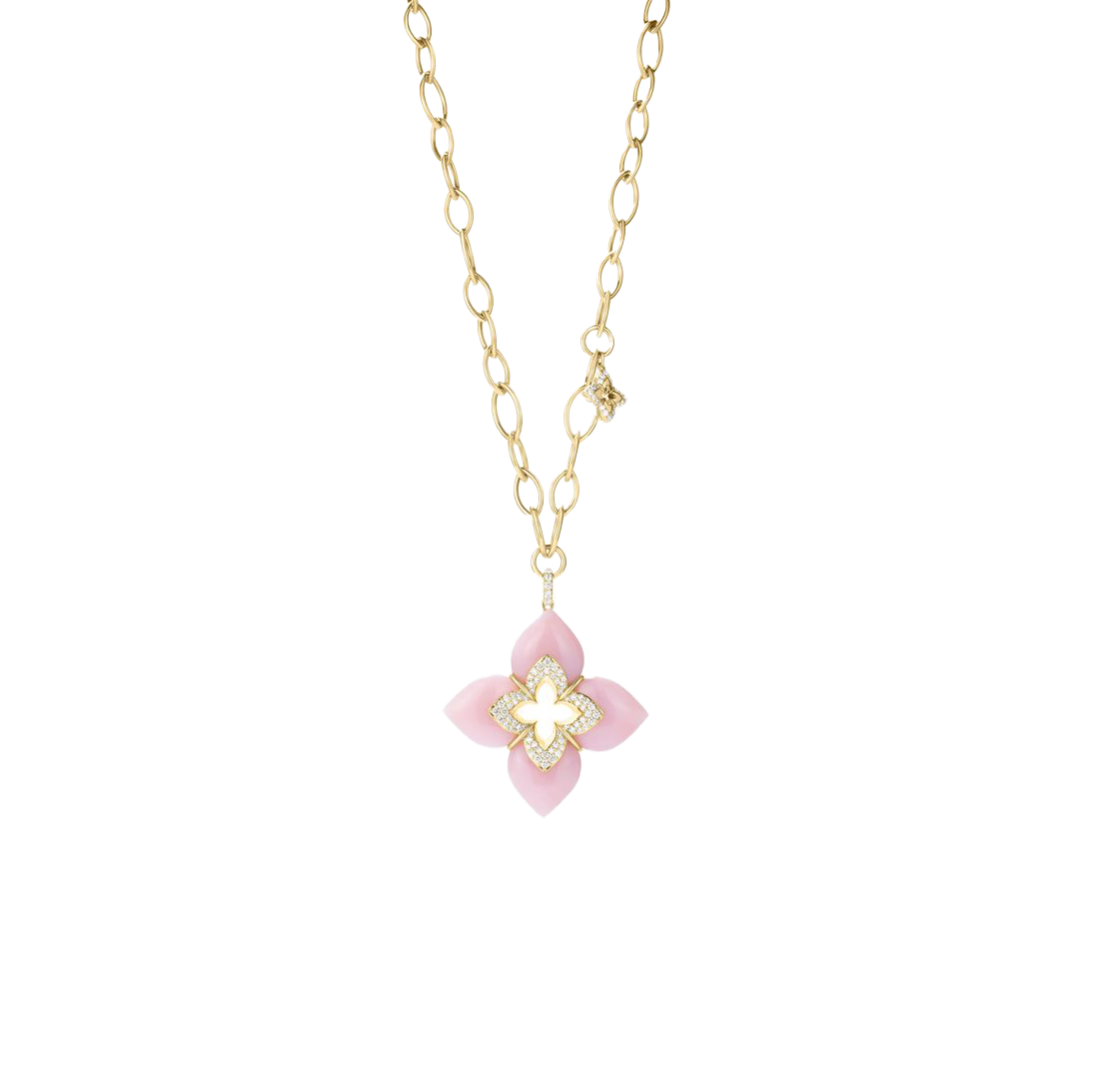 Roberto Coin Venetian Princess Pink Opal and Diamond Flower Necklace