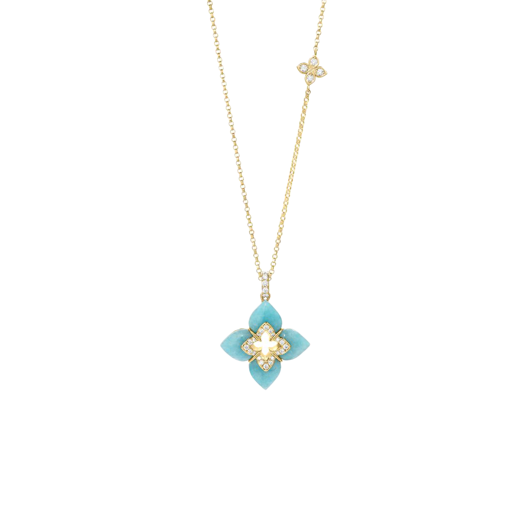 Roberto Coin Venetian Princess Amazonite and Diamond Flower Necklace