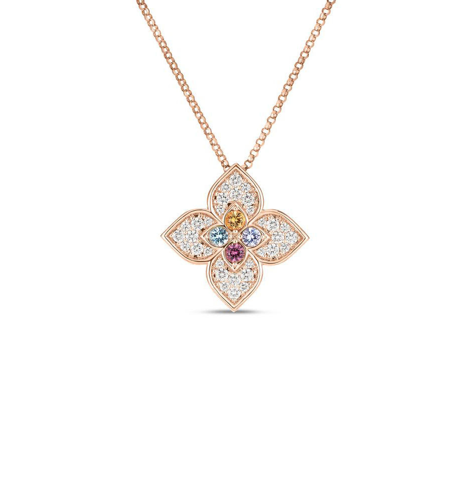 Roberto Coin Venetian Princess Carnival Diamond & Mixed Stones Large Flower Necklace