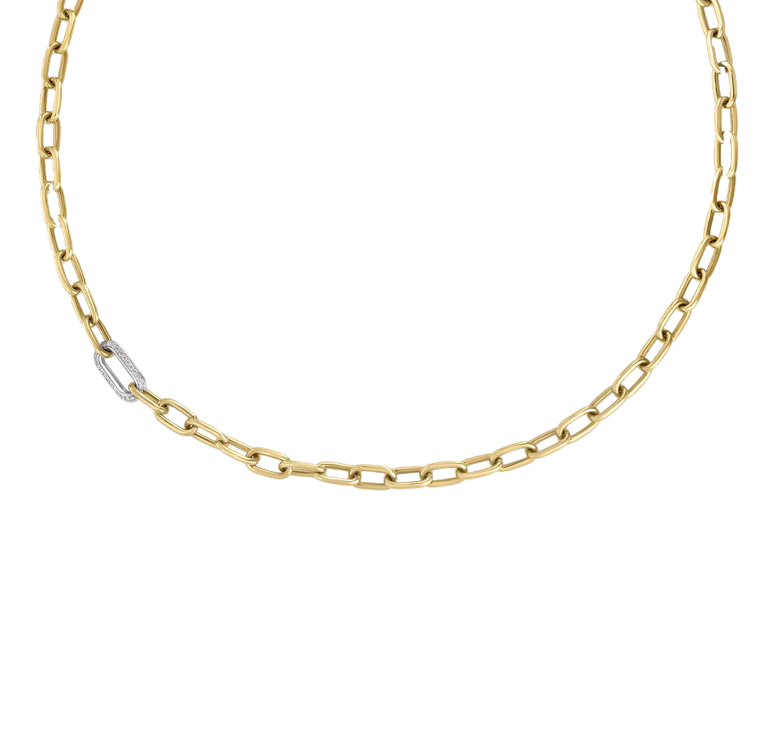 Roberto Coin Designer Gold Oval Link Chain Necklace with Diamonds