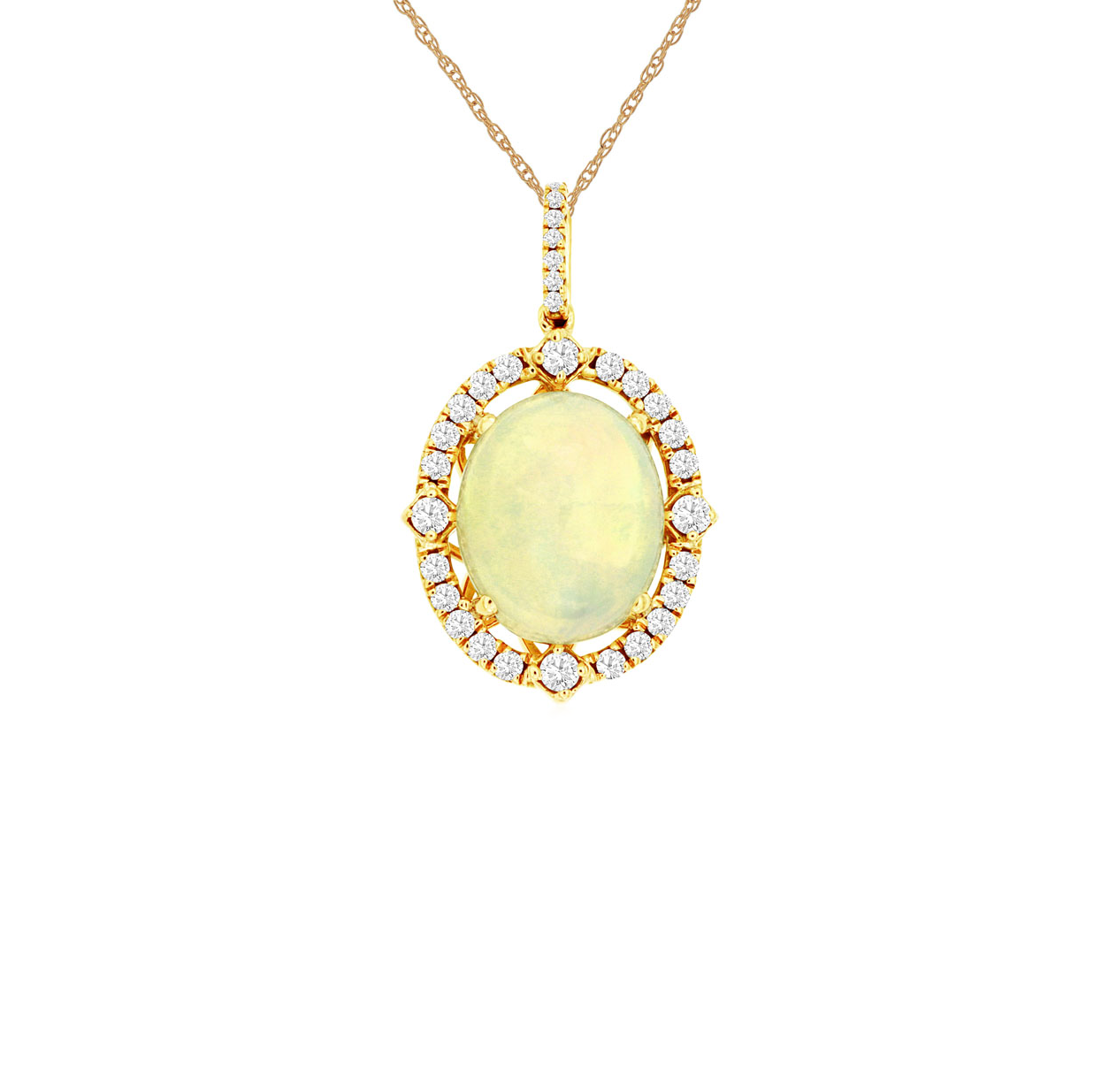 Sabel Collection Yellow Gold Oval Opal and Diamond Halo Pendant