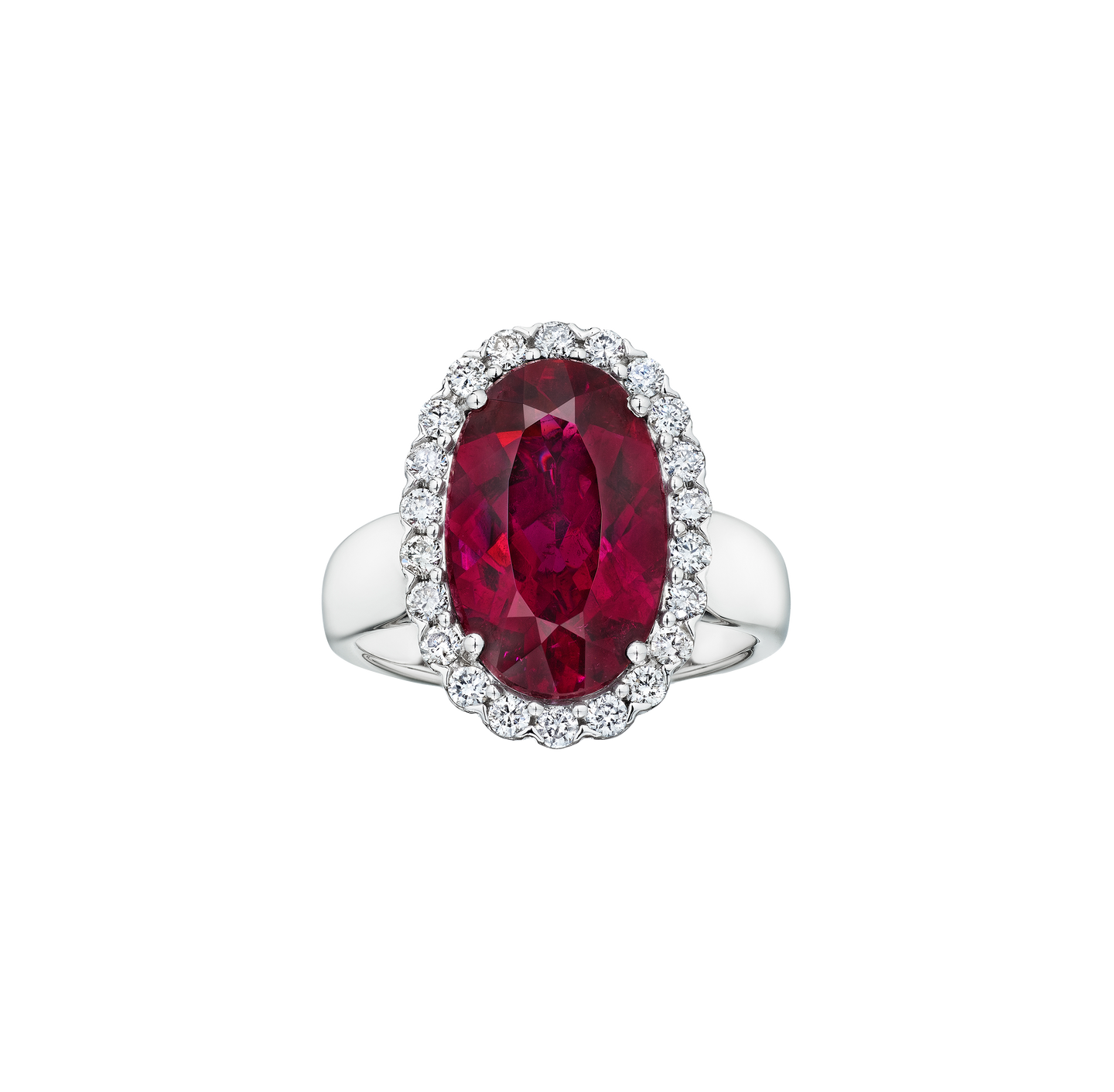 Sabel Collection White Gold Red Tourmaline and Diamond Halo Ring