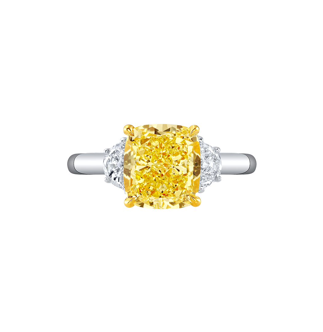 Fink's Exclusive Fancy Yellow Diamond Engagement Ring with Half Moon Diamonds
