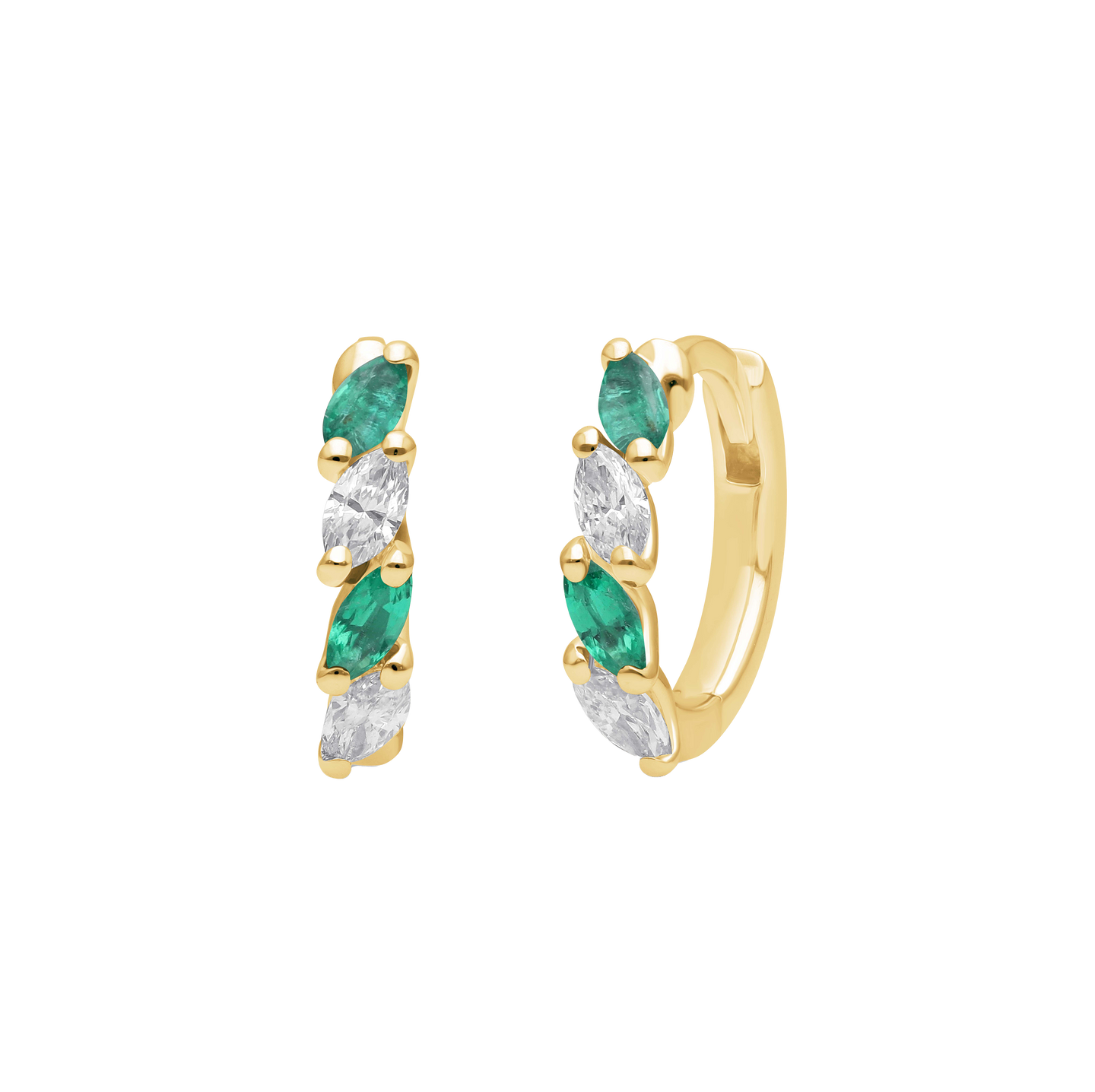 Sabel Collection Alternating Marquise Diamond and Emerald Hoop Earrings