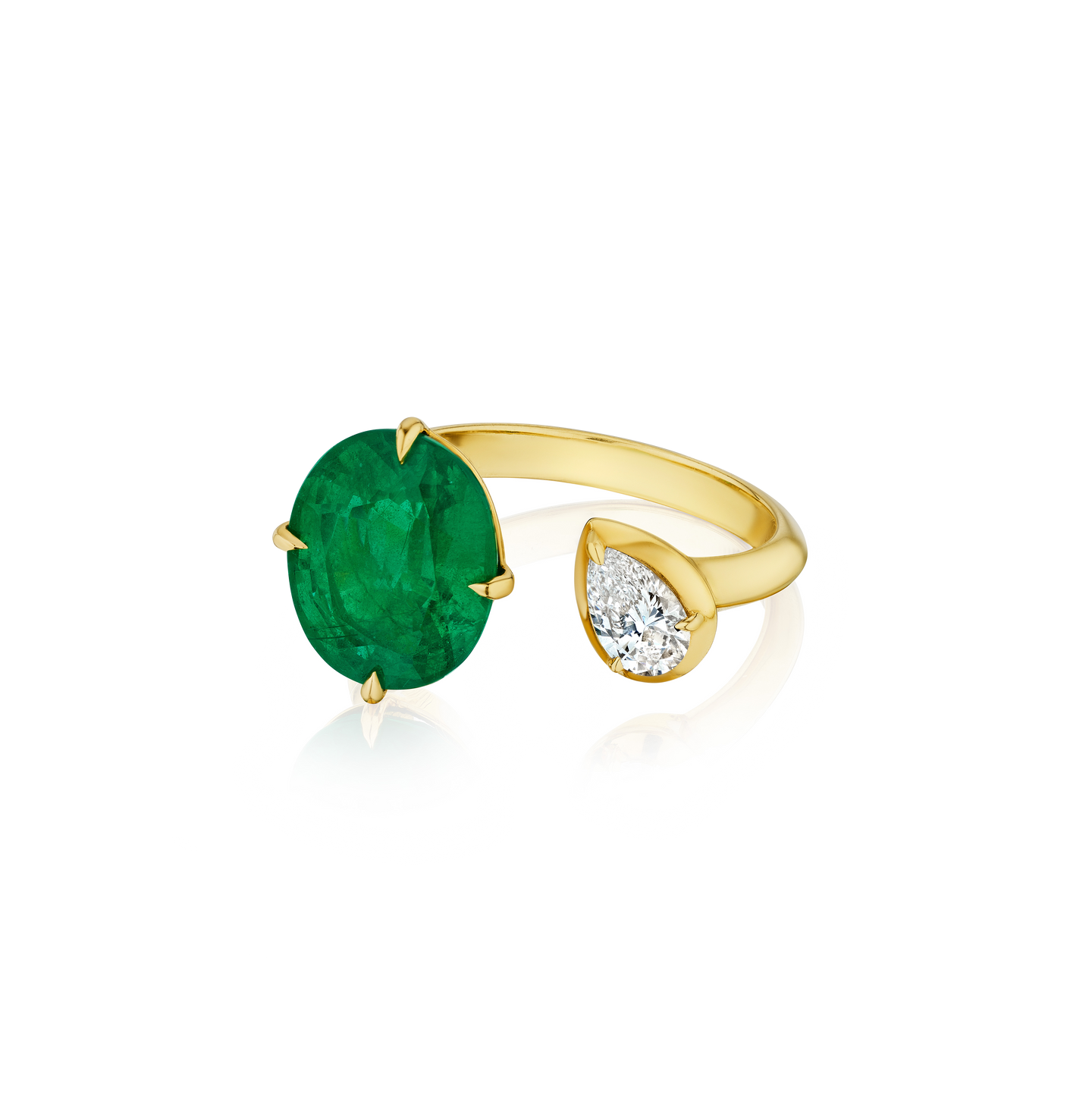 Sabel Collection Yellow Gold Oval Emerald and Diamond Open Ring