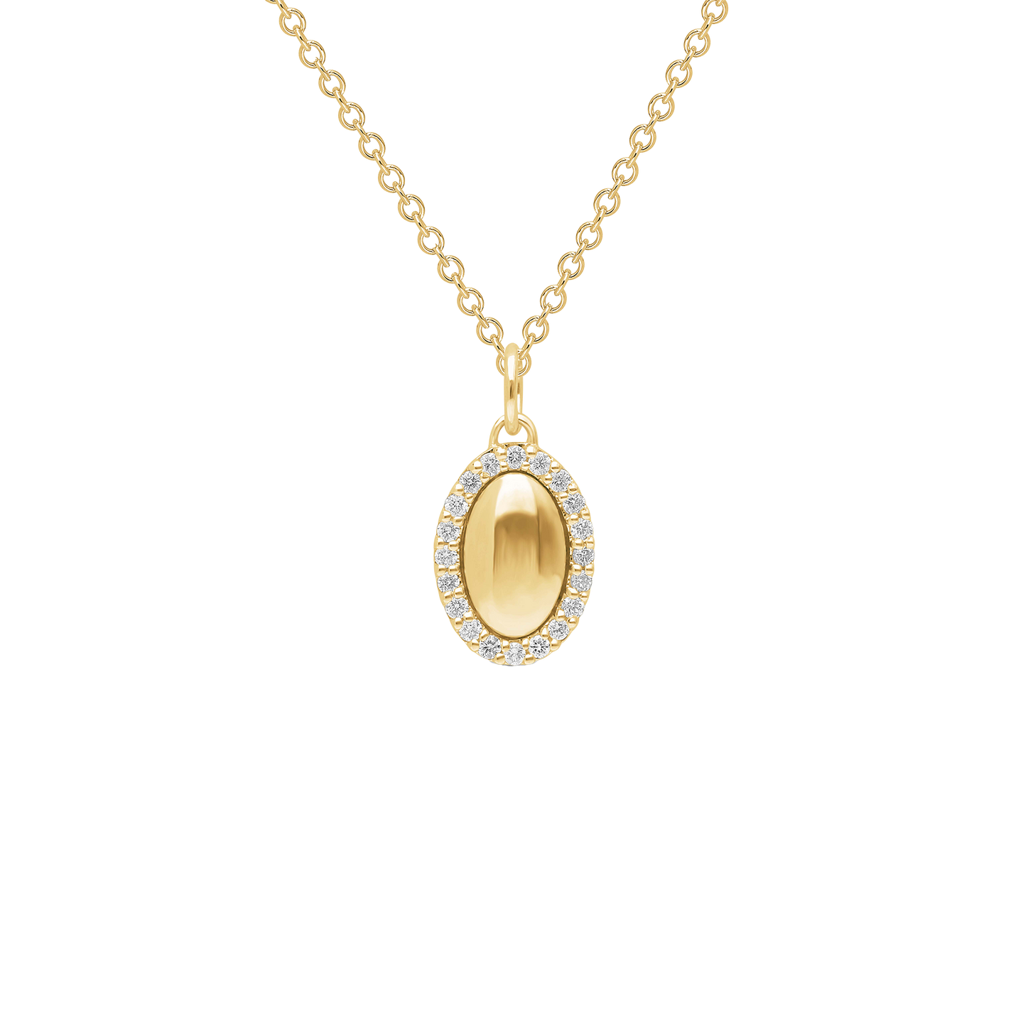 Sabel Collection Yellow Gold Oval Pendant with Diamond Halo