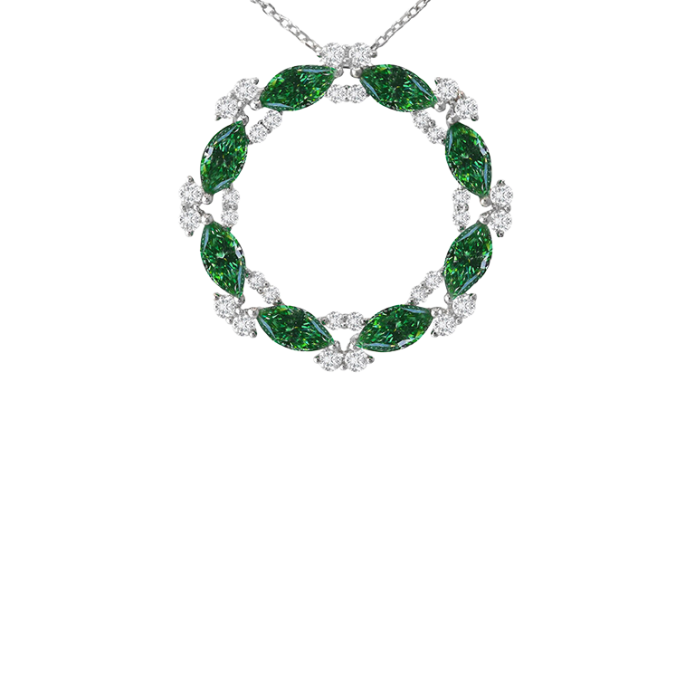 Sabel Collection Marquise Emerald and Round Diamond Circle Pendant