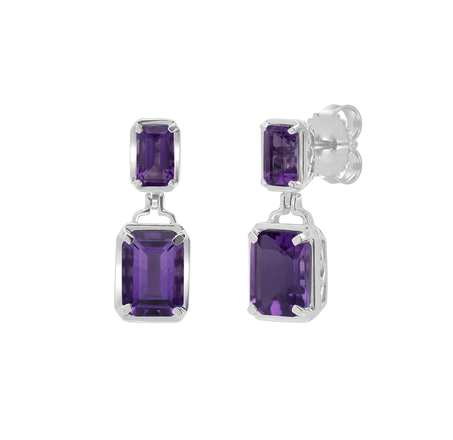 Sabel Collection White Gold Octagon Amethyst Drop Earrings