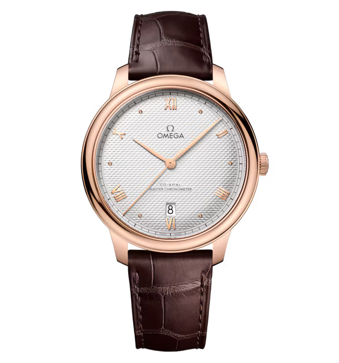 OMEGA De Ville Prestige 40mm Watch with Silver Dial and Brown Alligator Leather Strap