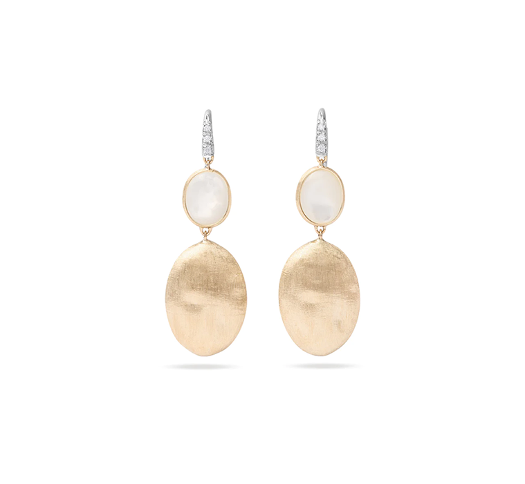 Marco Bicego Siviglia Yellow Gold and Mother of Pearl Two Drop Hook Earrings with Diamonds