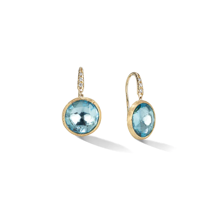 Marco Bicego Jaipur Color Yellow Gold and Diamond Small Drop Earrings in Topaz