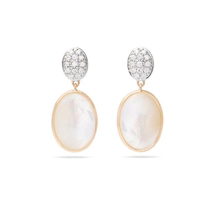 Marco Bicego Siviglia Yellow Gold Mother of Pearl and Diamond Two Drop Earrings