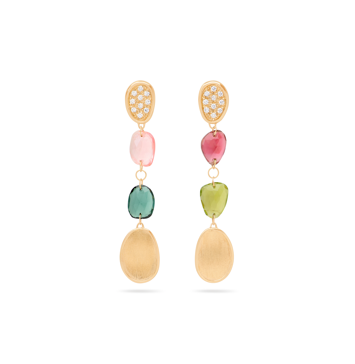Marco Bicego Lunaria Tourmaline Multicolor and Diamond Cluster Dangle Earrings