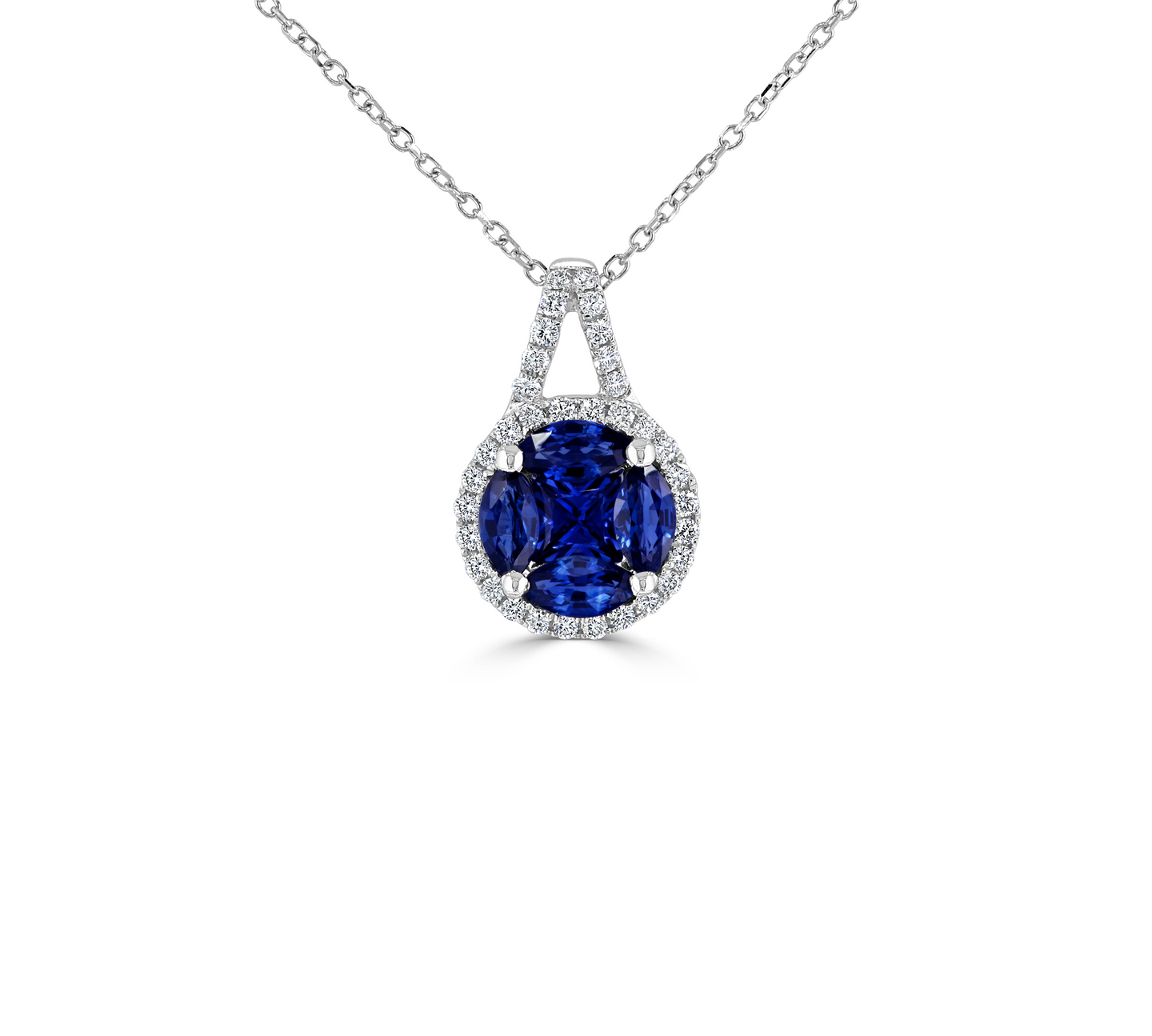 Sabel Collection White Gold Cluster Sapphire and Diamond Pendant
