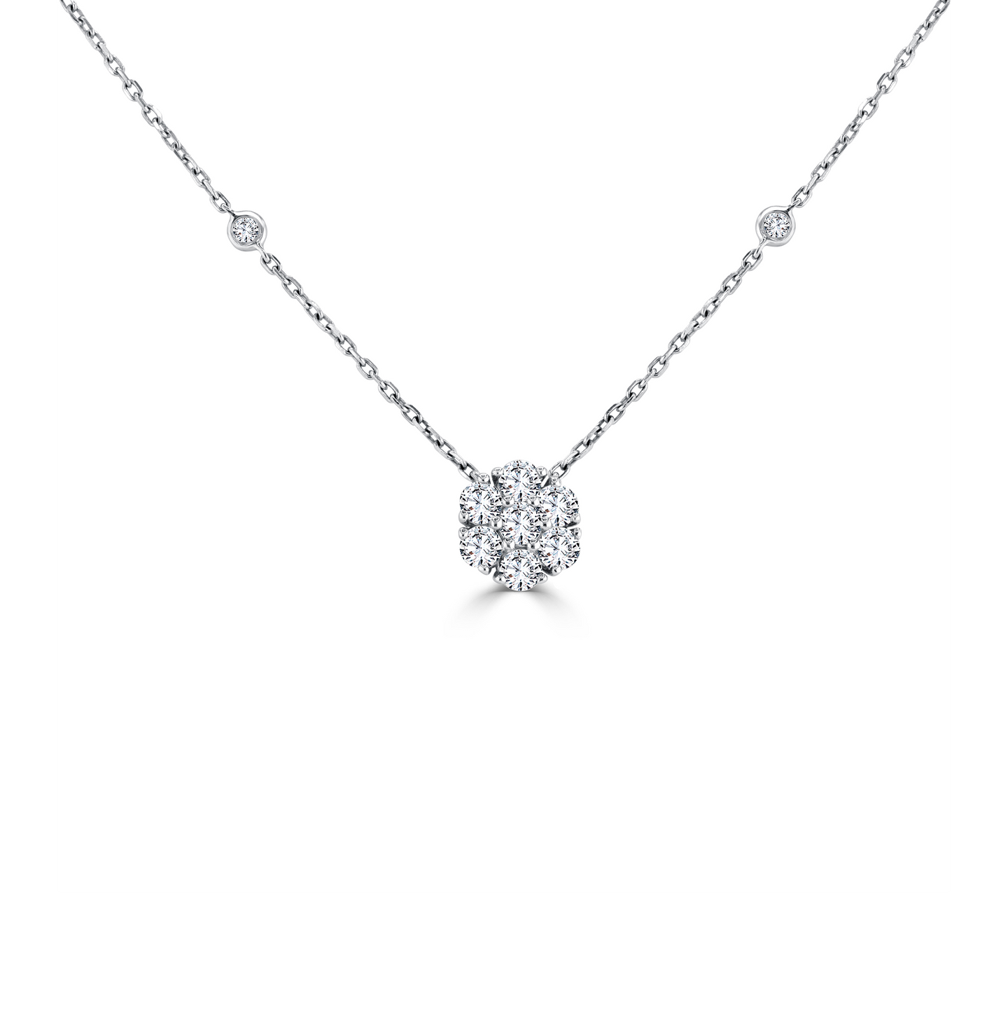 Sabel Collection White Gold Round Diamond Cluster Pendant