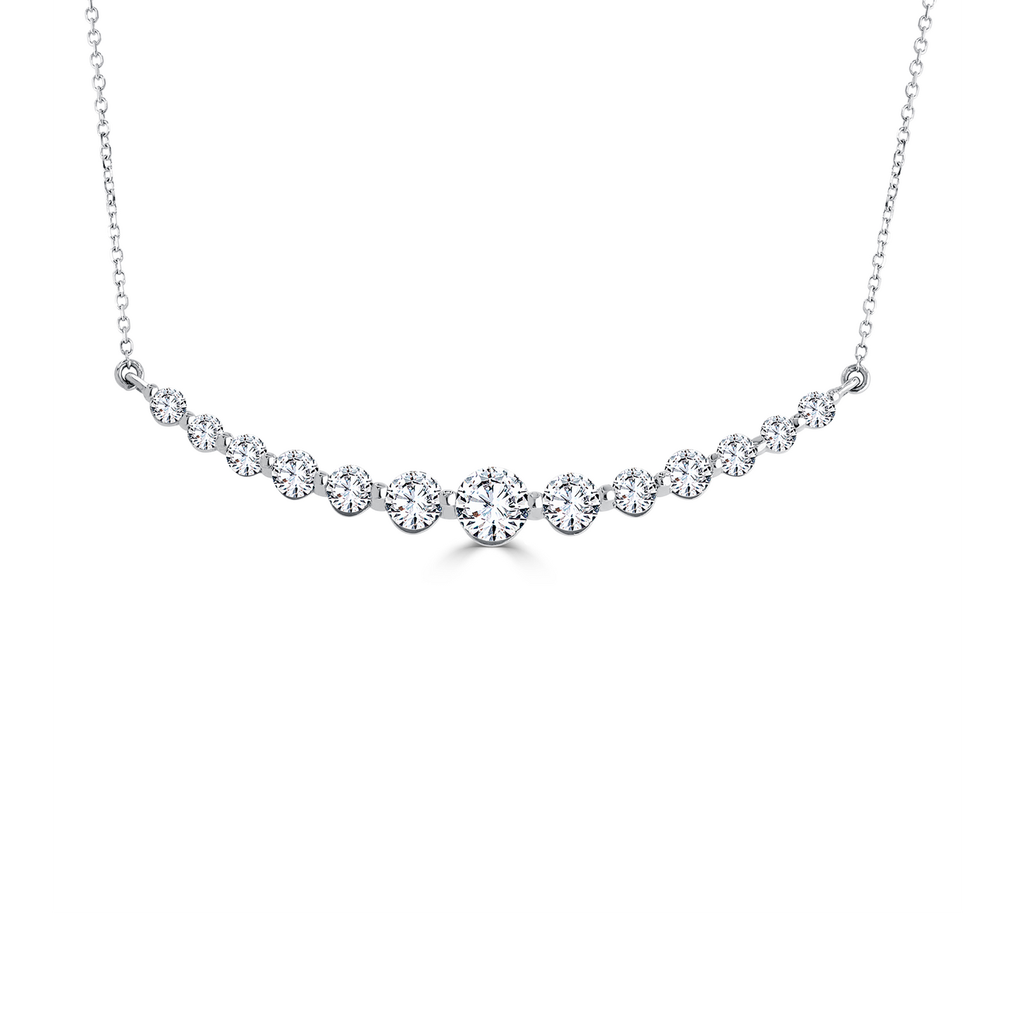 Sabel Collection White Gold Round Gradiant Diamond Curved Bar Necklace