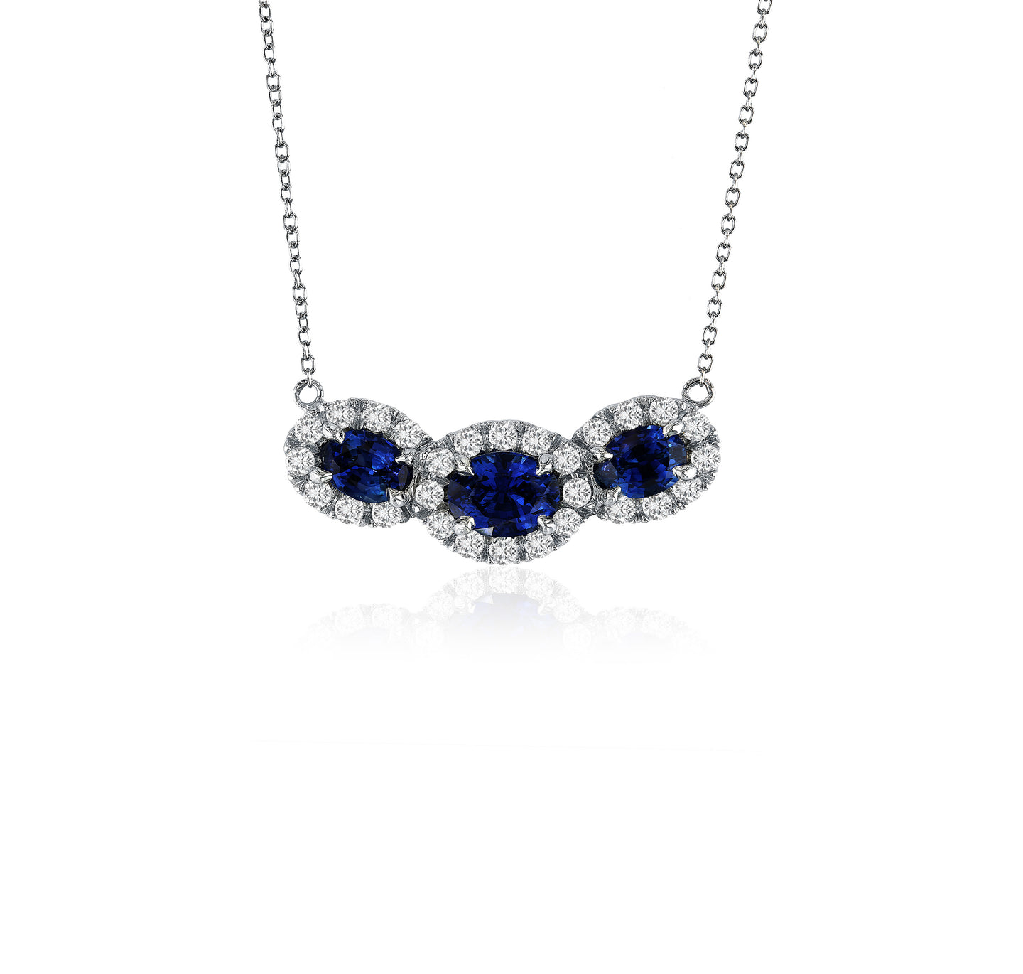 Sabel Collection White Gold Three Oval Sapphire and Diamond Pendant