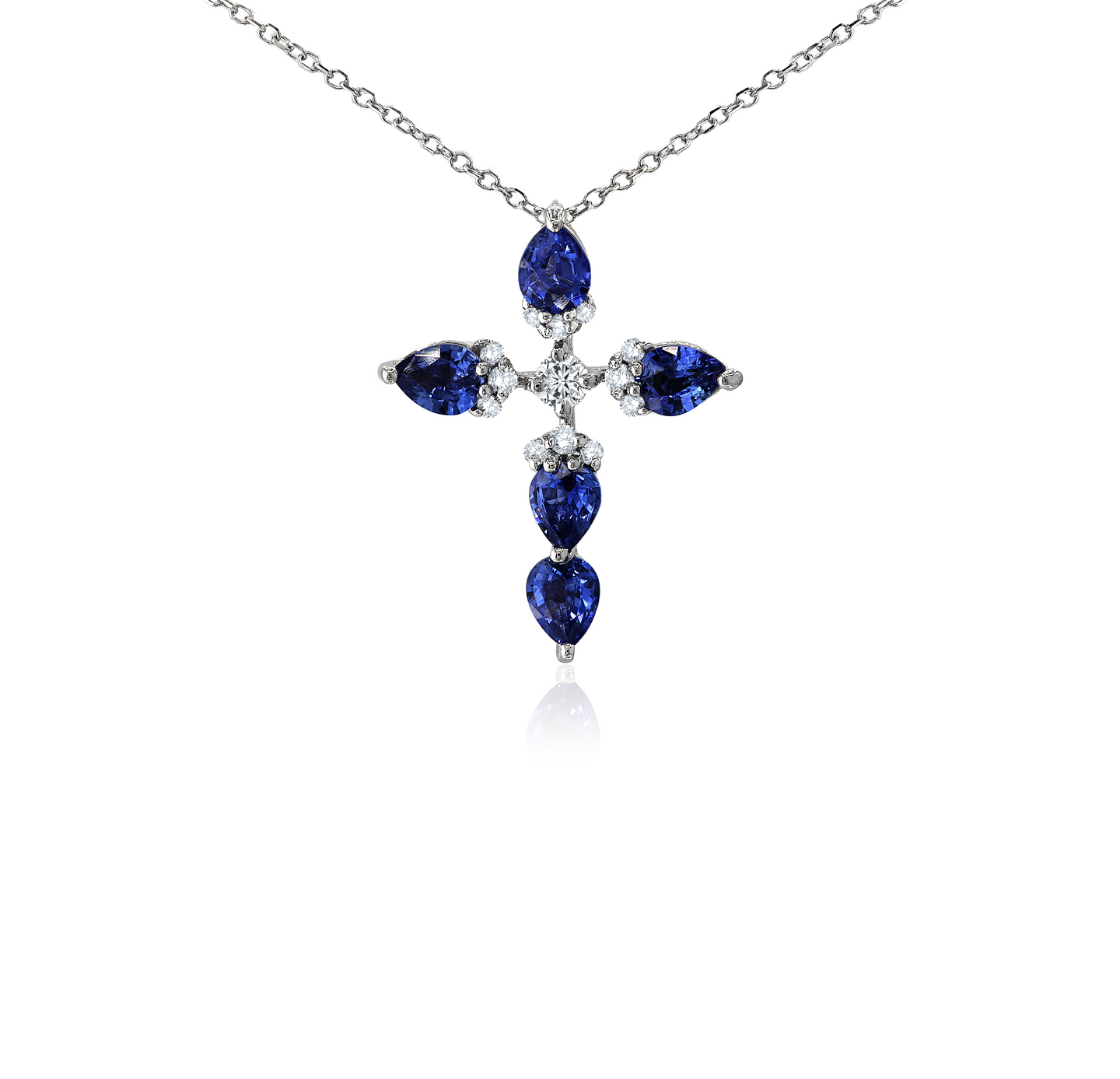 Sabel Collection White Gold Pear Sapphire and Diamond Cross Pendant