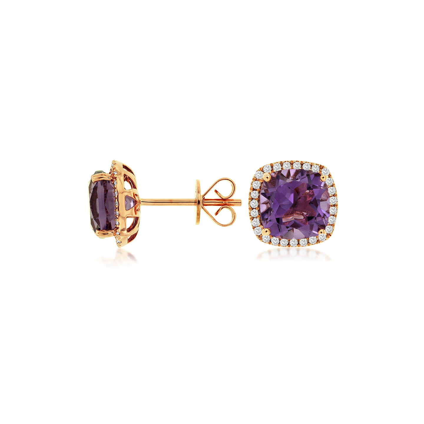 Sabel Collection Rose Gold Amethyst and Diamond Halo Earrings