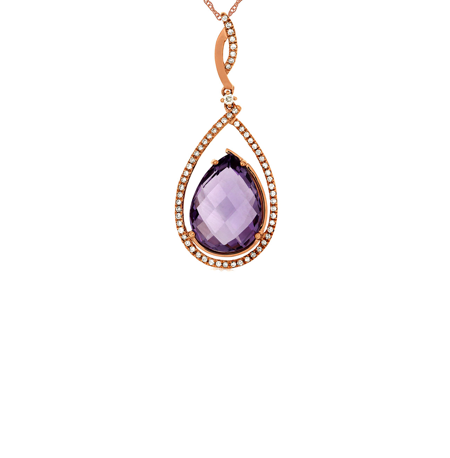 Sabel Collection Rose Gold Amethyst and Diamond Halo Pendant