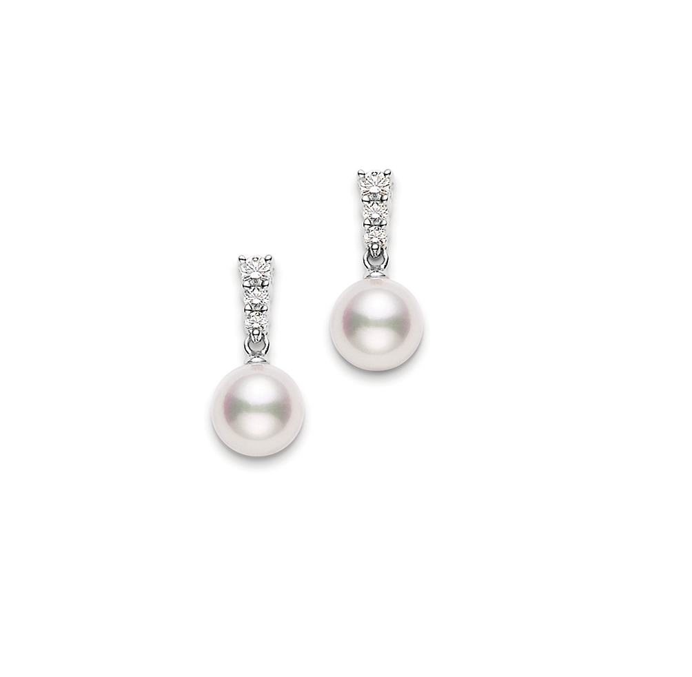 Mikimoto Akoya 8mm Pearl and Diamond Drop Earrings