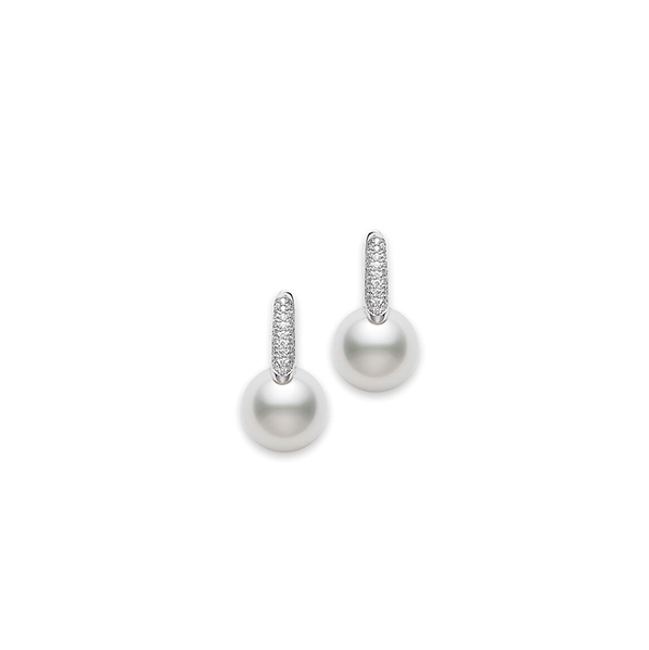 Mikimoto Classic White South Sea Pearl Earrings with Diamonds