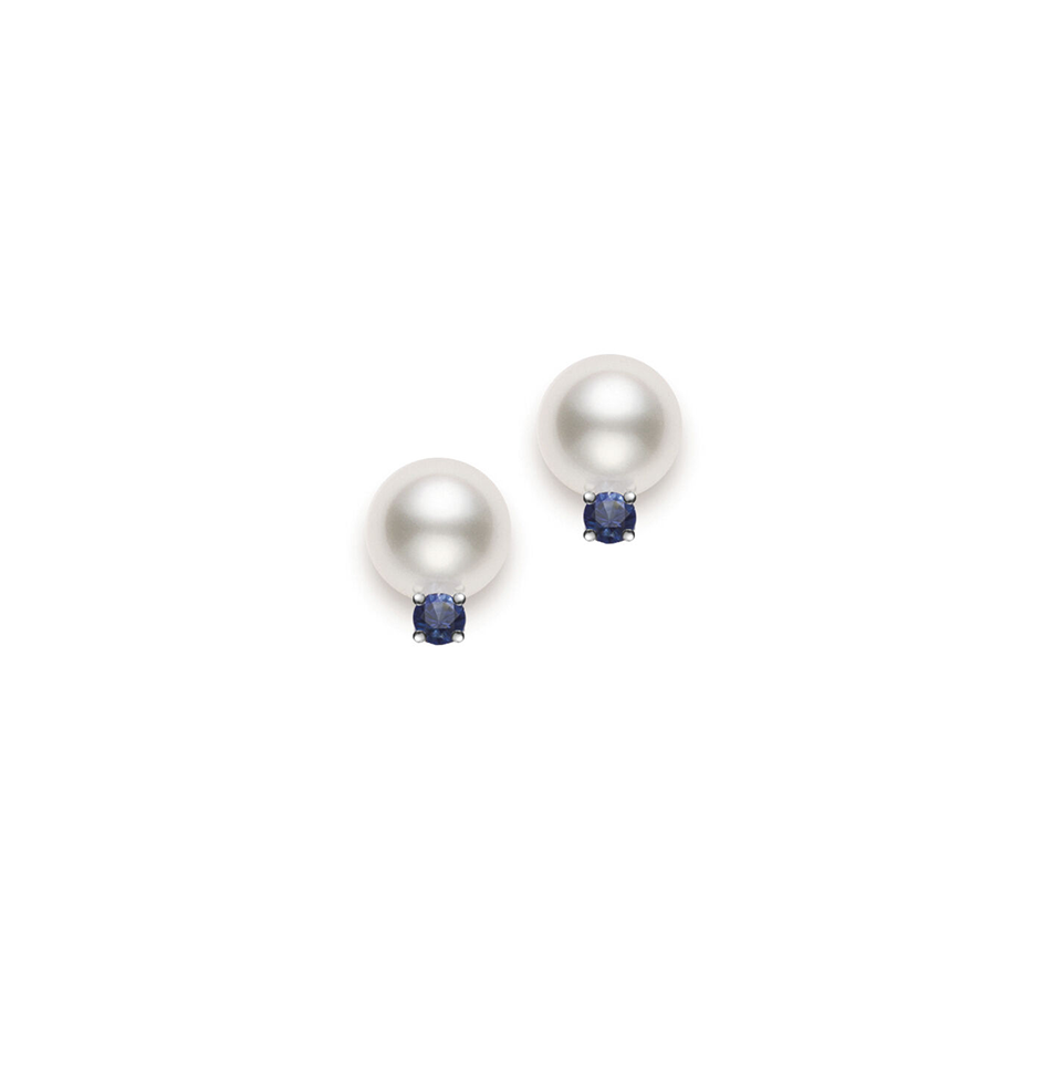 Mikimoto Blue Sapphire and Pearl Stud Earrings