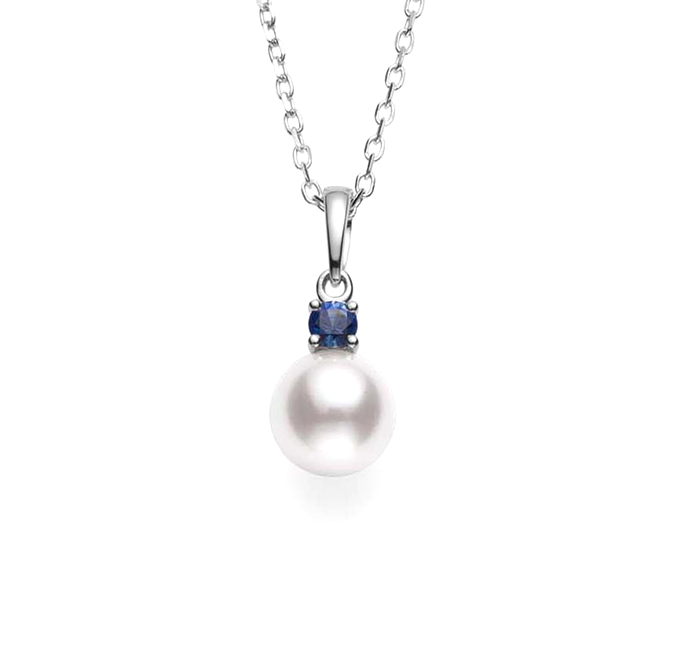 Mikimoto Akoya Pearl and Blue Sapphire Accent Necklace