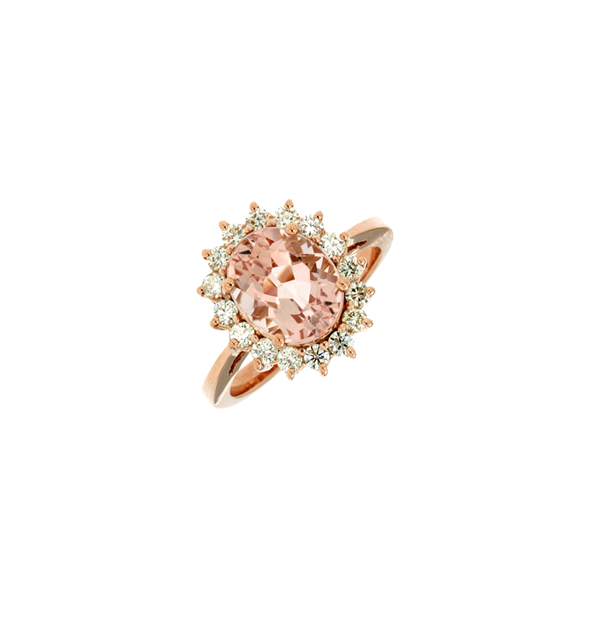 Sabel Collection Rose Gold Oval Morganite and Diamond Halo Ring
