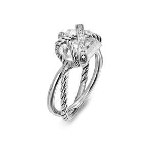 Cable Wrap Ring in Sterling Silver with Crystal and Pavé Diamonds, 11mm