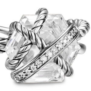 Cable Wrap Ring in Sterling Silver with Crystal and Pavé Diamonds, 11mm