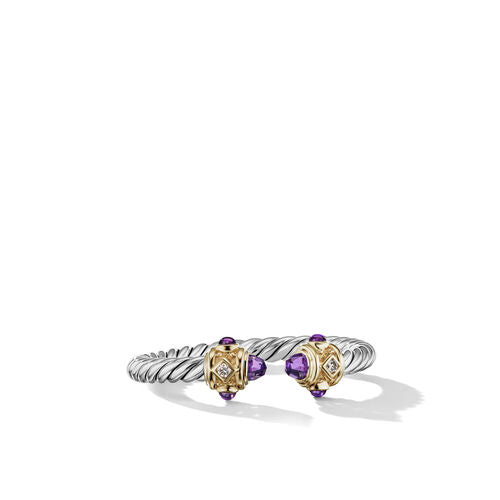 Renaissance Ring in Sterling Silver with Amethyst, 14K Yellow Gold and Diamonds, Size 7