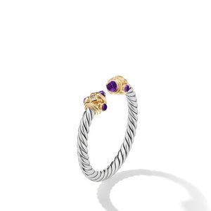 Renaissance Ring in Sterling Silver with Amethyst, 14K Yellow Gold and Diamonds, Size 7