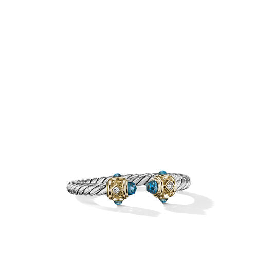 Renaissance Ring in Sterling Silver with Hampton Blue Topaz, 14K Yellow Gold and Diamonds, Size 6