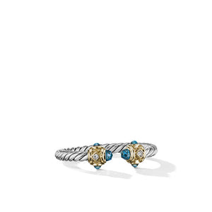 Renaissance Ring in Sterling Silver with Hampton Blue Topaz, 14K Yellow Gold and Diamonds, Size 7