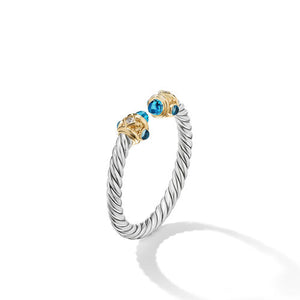 Renaissance Ring in Sterling Silver with Hampton Blue Topaz, 14K Yellow Gold and Diamonds, Size 6